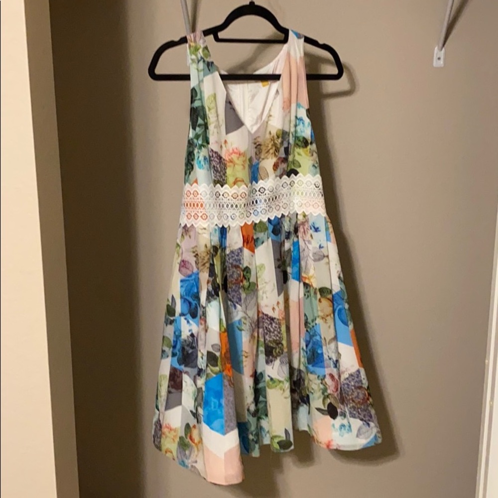 Floral and lace swing dress